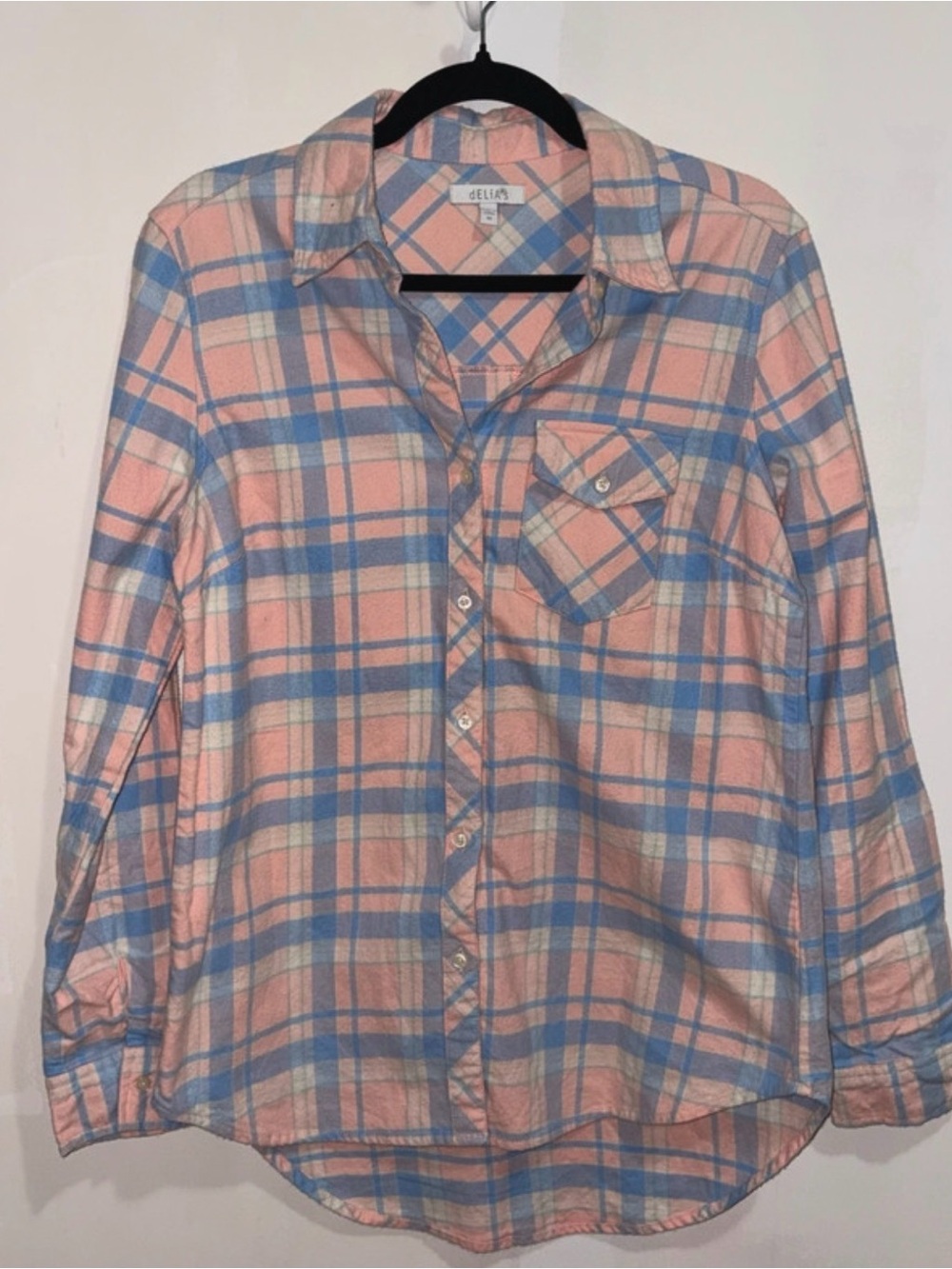 dELiA*s Peach & Light Blue Plaid Button-Down Shirt